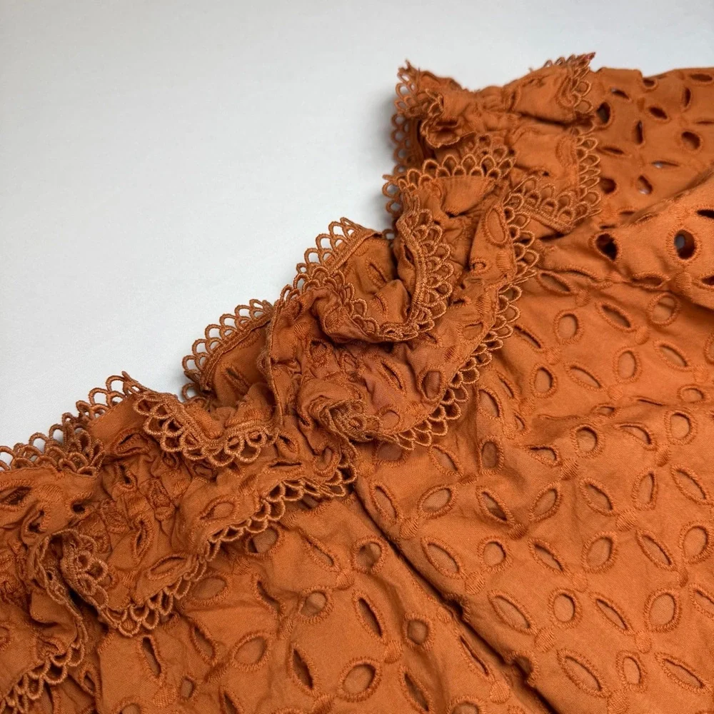 Ryegrass Ladies Sierra Burn Orange Eyelet Lace Off Shoulder Peasant Blouse- XS - Picture 3 of 9